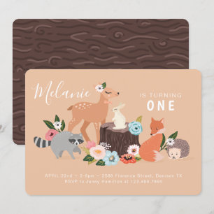 Cute Woodland Forest Animals First 1st Birthday Invitation