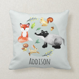 Cute Woodland Forest Animals Fox Name Kids Cushion