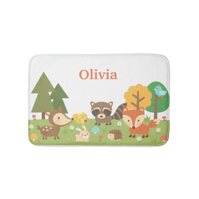 Cute Woodland Forest Animals Kids Room Decor Bath Mat (Front)