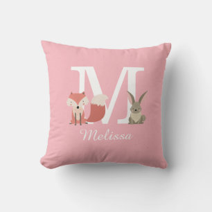 Cute Woodland Forest Animals Monogram Initial Cushion
