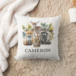 Cute Woodland Forest Animals Name Cushion