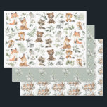 Cute Woodland Forest Animals Sage Greenery  Wrapping Paper Sheet<br><div class="desc">This elegant design features soft sage green watercolor greenery,  adorable forest animals and modern lettering</div>