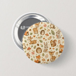 Cute Woodland Forest Animals Watercolor Pattern  6 Cm Round Badge