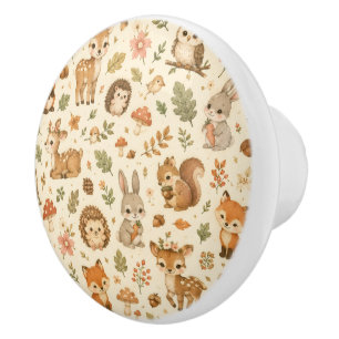 Cute Woodland Forest Animals Watercolor Pattern Ceramic Knob