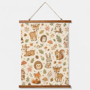 Cute Woodland Forest Animals Watercolor Pattern  Hanging Tapestry