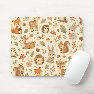 Cute Woodland Forest Animals Watercolor Pattern Mouse Mat
