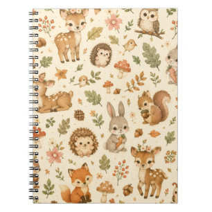 Cute Woodland Forest Animals Watercolor Pattern Notebook