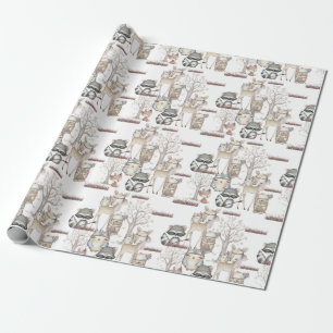 Cute Woodland Forest Baby Animals Racoon Fox Deer Wrapping Paper