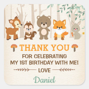 Cute Woodland Forest Birthday Baby Shower Favours Square Sticker