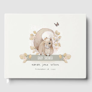 Cute Woodland Forest Floral Squirrel Baby Shower Guest Book