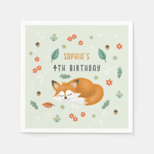 Cute Woodland Forest Fox Kids Birthday Napkin