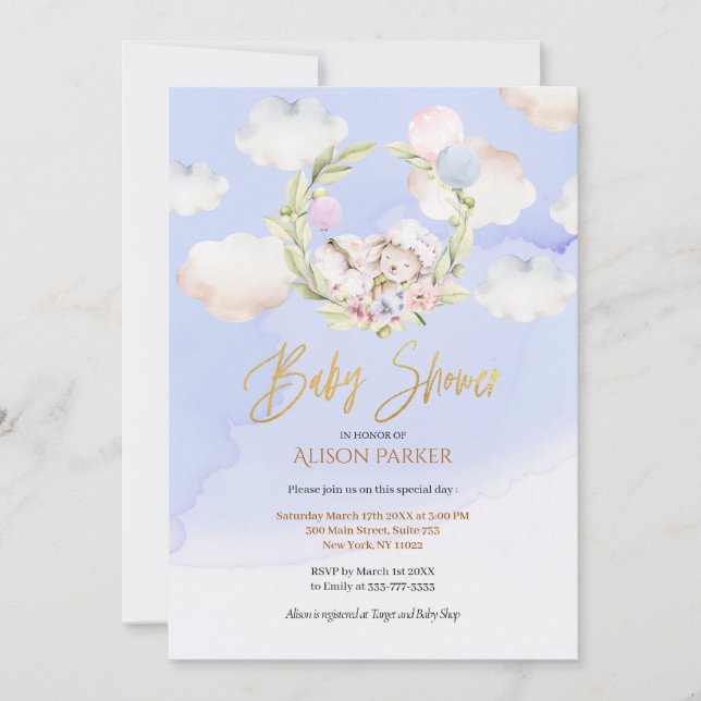 Cute Woodland Forest Rabbit Blue Sky | Baby Shower Invitation (Front)