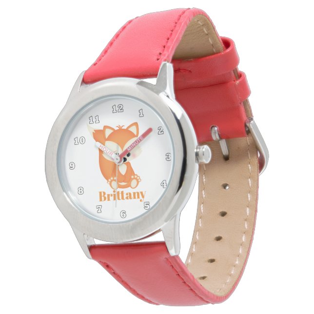 Cute woodland fox add name watch (Angled)