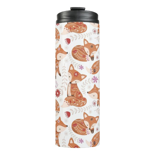 Cute Woodland Fox and Botanicals Thermal Tumbler (Front)