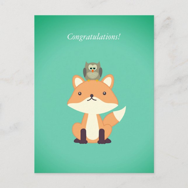 Cute Woodland Fox and Owl Congrats Newborn Baby Postcard (Front)