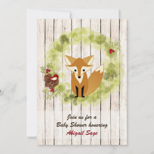 Cute Woodland Fox and Winter Wreath Baby Shower Invitation