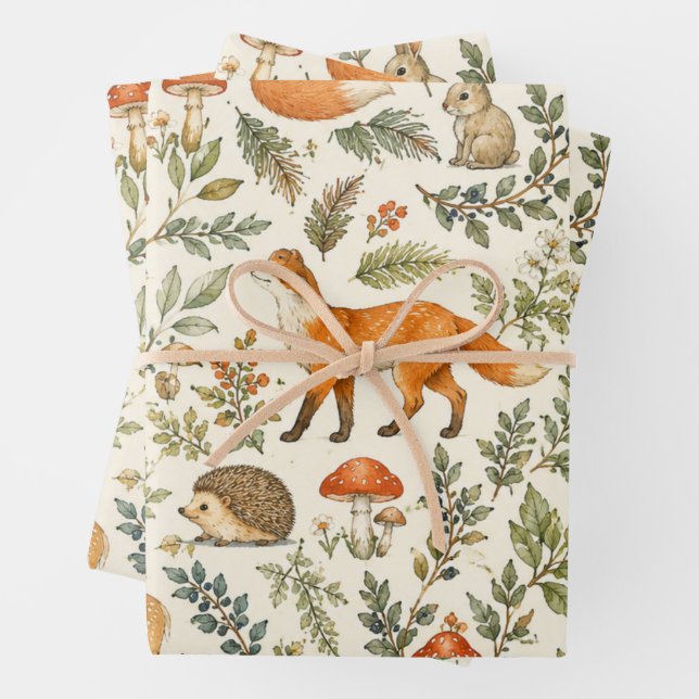 Cute Woodland Fox Animals Wrapping Paper (In situ)