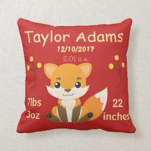 Cute Woodland Fox Baby Birth Announcement Cushion