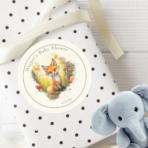 Cute Woodland Fox Baby Shower Favour Classic Round Sticker