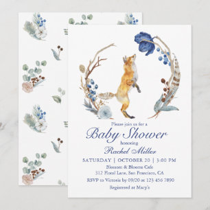 Cute Woodland Fox Baby Shower Invitation