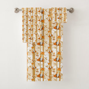 cute woodland fox cabin tiled pattern bath towel set
