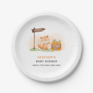 Cute Woodland Fox Citrus Orange Farm Baby Shower Paper Plate