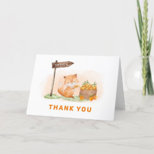 Cute Woodland Fox Citrus Orange Farm Baby Shower Thank You Card