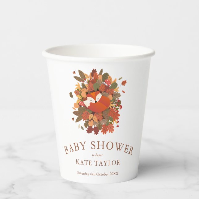Cute Woodland Fox Cub Baby Shower Paper Cups (Front)