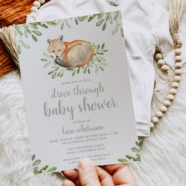 Cute Woodland Fox Drive Through Baby Shower Invitation (Creator Uploaded)