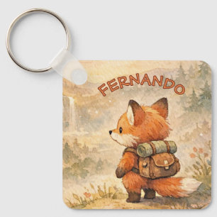 Cute Woodland Fox Explorer Watercolor School  Key Ring
