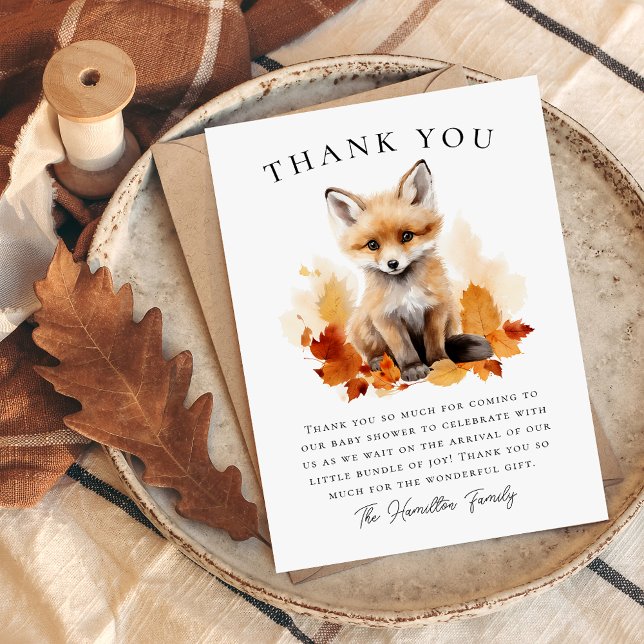 Cute Woodland Fox Fall Baby Shower Thank You Card (Creator Uploaded)