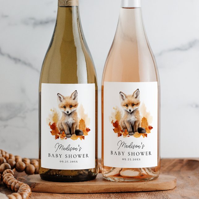 Cute Woodland Fox Fall Baby Shower Wine Label (Creator Uploaded)