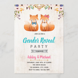 Cute woodland fox gender reveal invitation