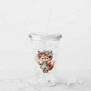 Cute Woodland Fox Girl Wearing Cottagecore Outfit Acrylic Tumbler