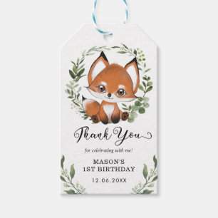 Cute Woodland Fox Greenery Birthday Favours Gift Tags