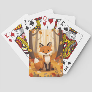 Cute Woodland Fox in Autumn Leaves Playing Cards