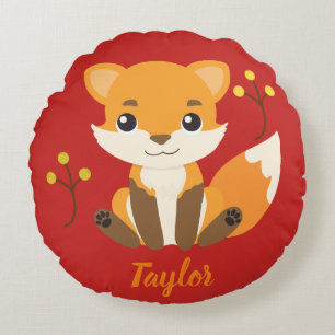 Cute Woodland Fox Nursery Round Cushion