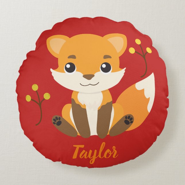 Cute Woodland Fox Nursery Round Cushion (Front)