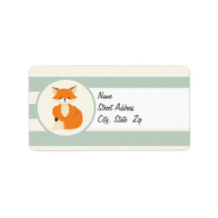 Cute Woodland Fox on Sage Green Stripes Label