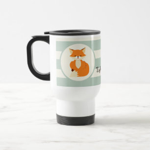 Cute Woodland Fox on Sage Green Stripes Travel Mug