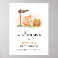 Cute Woodland Fox Orange Farm Baby Shower Welcome