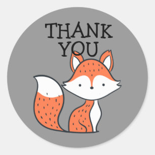Cute Woodland Fox Orange Grey Thank You Classic Round Sticker