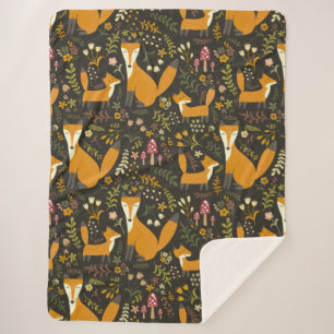 Cute Woodland Fox Pattern Bedroom or Nursery Sherpa Blanket