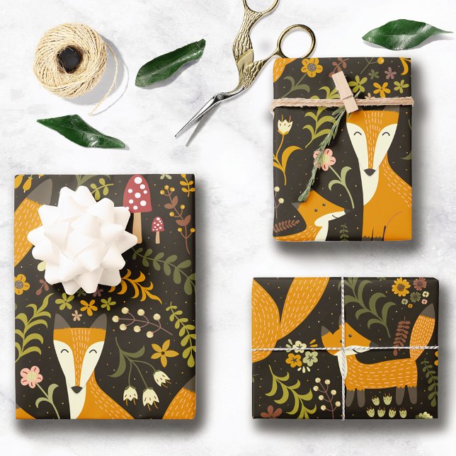 Cute Woodland Fox Pattern Wrapping Paper Sheet (Creator Uploaded)
