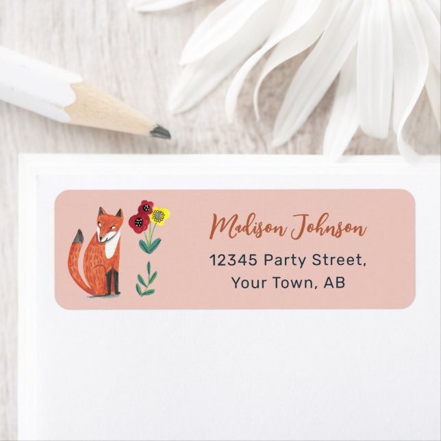 Cute Woodland Fox Pink Baby Shower Label (Insitu)