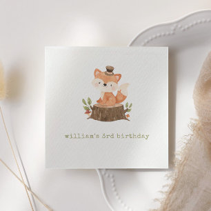 Cute Woodland Fox Sage Green Birthday Party Napkin
