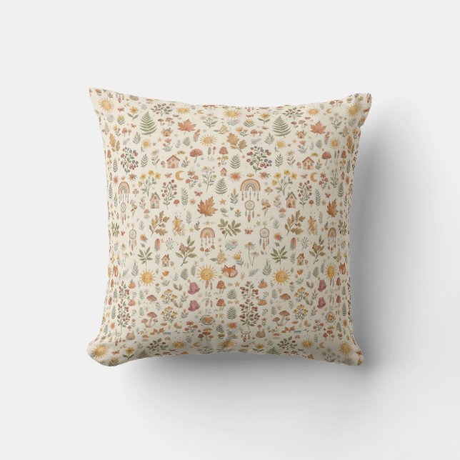 Cute Woodland Fox Sun Rainbow Seamless Pattern Cushion (Front)