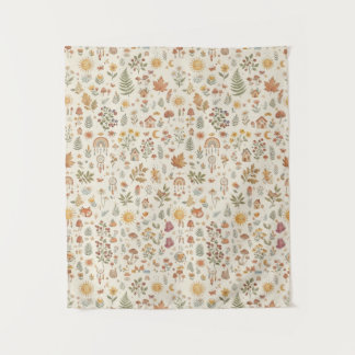 Cute Woodland Fox Sun Rainbow Seamless Pattern Tapestry