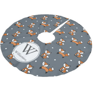 Cute Woodland Foxes & Polka Dots Personalised Brushed Polyester Tree Skirt