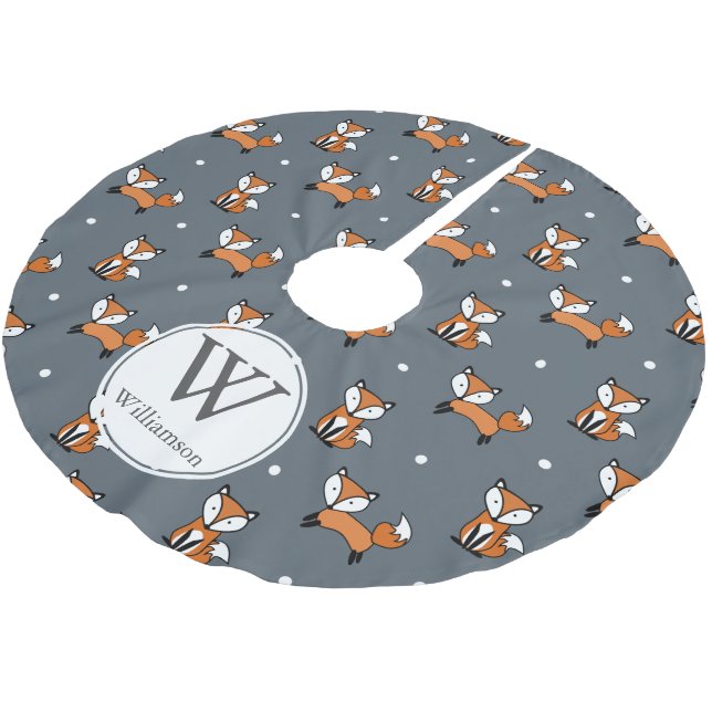 Cute Woodland Foxes & Polka Dots Personalised Brushed Polyester Tree Skirt (Angled)